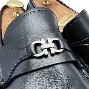 $850 Salvatore Ferragamo FLORIN Shoes Silver Gancini Bit Drivers Loafers 8 EE